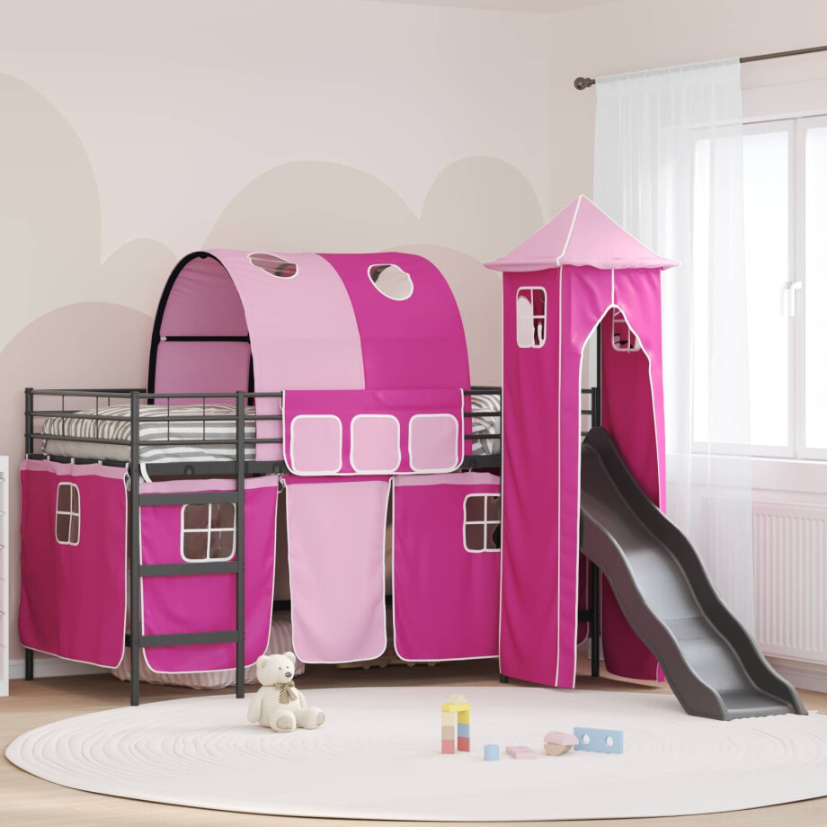 vidaXL Loftbed voor Kids Zwart en Roze 100 x 200 cm Metaal afbeelding 1