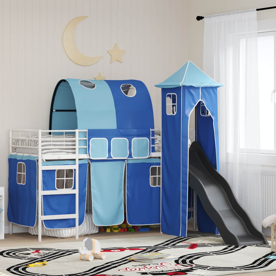vidaXL Loftbed voor Kids Wit en Blauw 90 x 190 cm Metaal afbeelding 1
