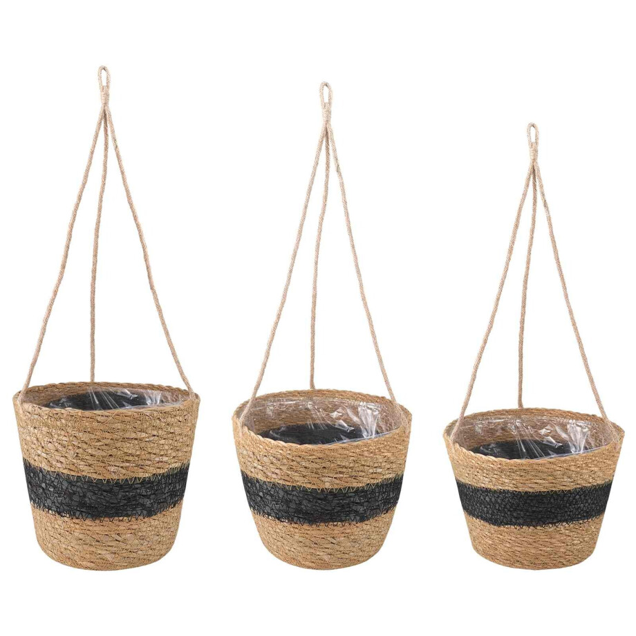 vidaXL Zeegras Plantenmanden 3 pcs Naturel en Zwart Ø26 x 19 cm vidaXL Zeegras Plantenmanden 3 pcs Naturel en Zwart Ø26 x 19 cm afbeelding 1