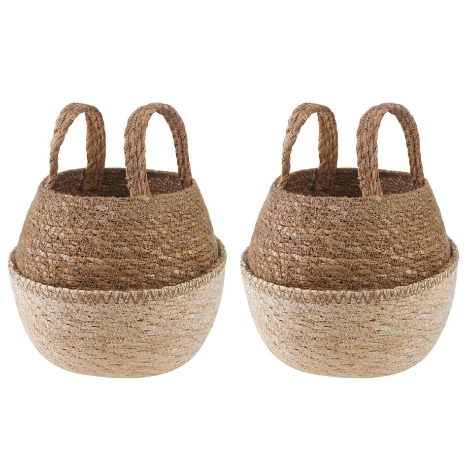 vidaXL Plantenpot met handvatten 2 pcs Wit Ø 22 x 20 cm 100% Zeegras afbeelding 1