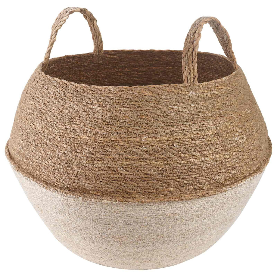 vidaXL Plantenpot met handvatten Wit Ø 45 x 36 cm 100% Zeegras afbeelding 1