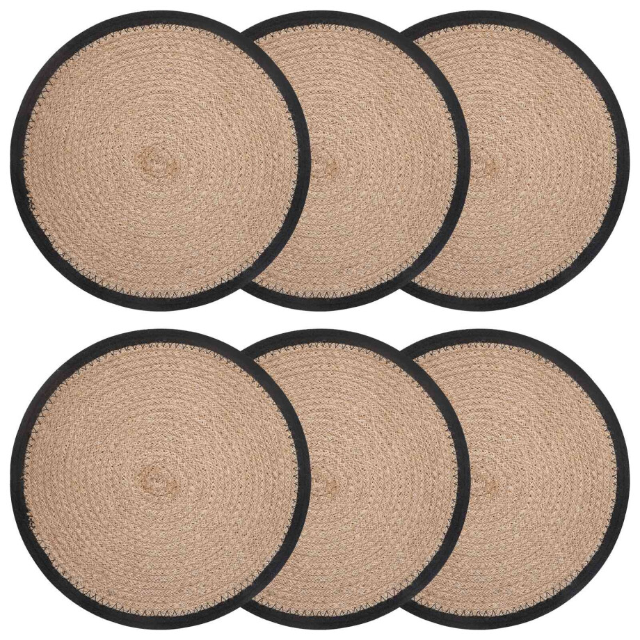 vidaXL Jute placematten 6 st Naturel en Zwart 100% Tossa Jute afbeelding 1