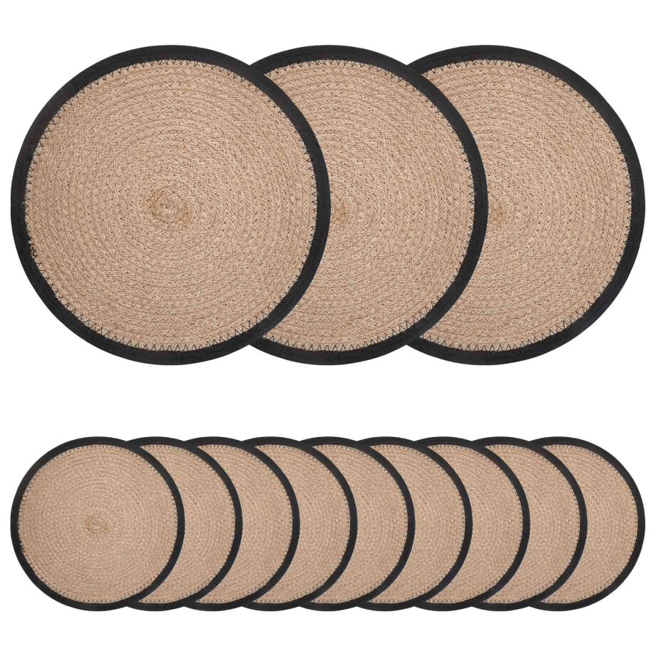 vidaXL Jute placematten 12 st Naturel en Zwart 100% Tossa Jute afbeelding 1