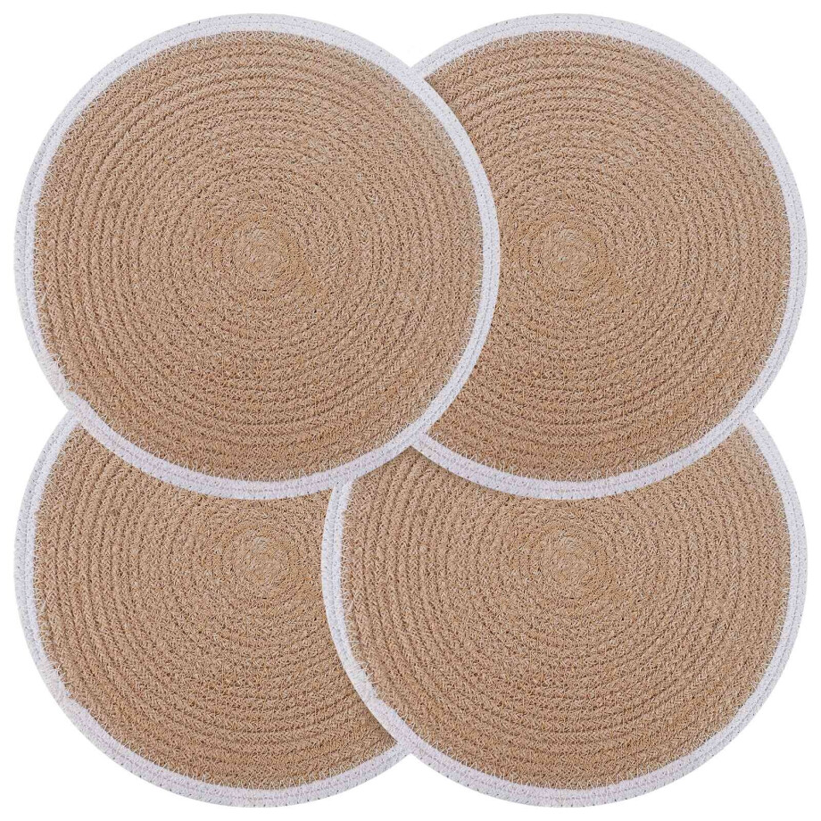 vidaXL Jute placematten 4 st Natuurlijk en Wit 100% Tossa Jute afbeelding 1