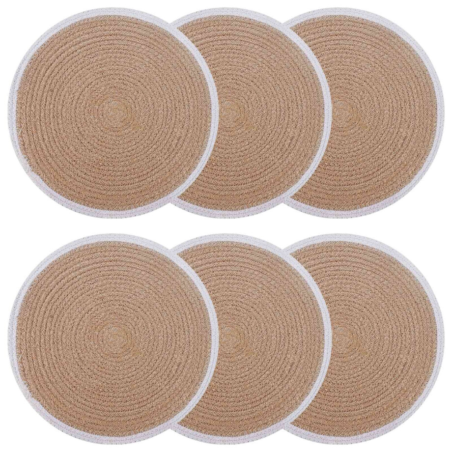 vidaXL Jute placematten 6 st Natuurlijk en Wit 100% Tossa Jute vidaXL Jute placematten 6 st Natuurlijk en Wit 100% Tossa Jute afbeelding 1