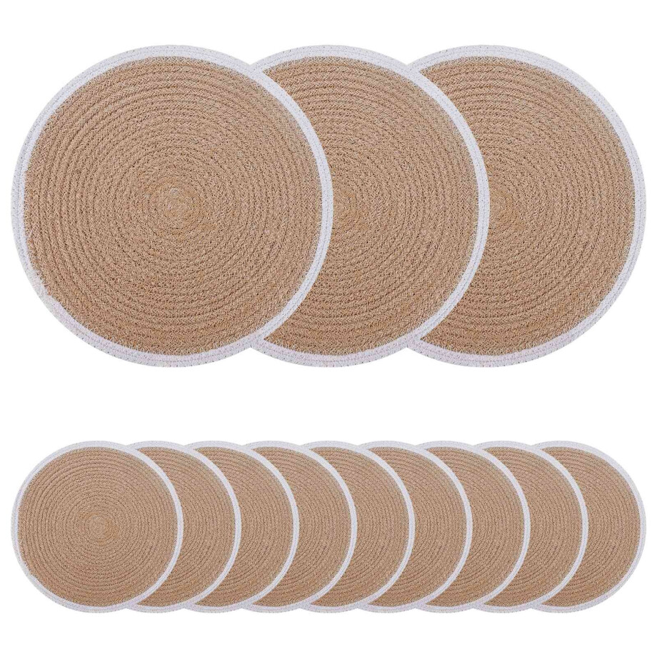 vidaXL Jute placematten 12 st Natuurlijk en Wit 100% Tossa Jute vidaXL Jute placematten 12 st Natuurlijk en Wit 100% Tossa Jute afbeelding 1