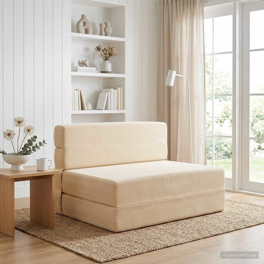vidaXL Vouwbare Bankbed Crèmekleurig 70 x 72 x 60 cm Stof vidaXL Vouwbare Bankbed Crèmekleurig 70 x 72 x 60 cm Stof afbeelding 1