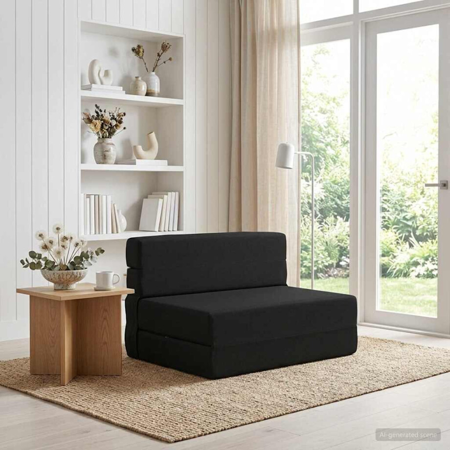 vidaXL Vouwbare Bankbed Zwart 100 x 80 x 60 cm Stof afbeelding 1