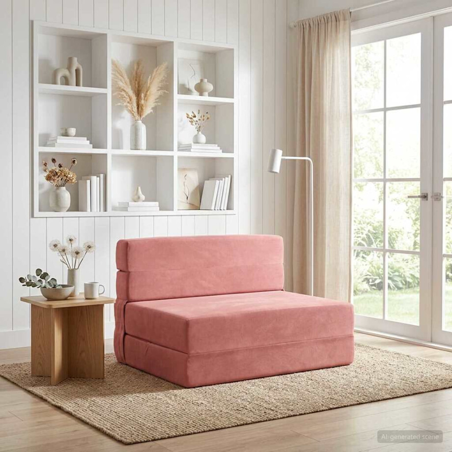 vidaXL Vouwbare Bankbed Roze 100 x 80 x 60 cm Stof afbeelding 1