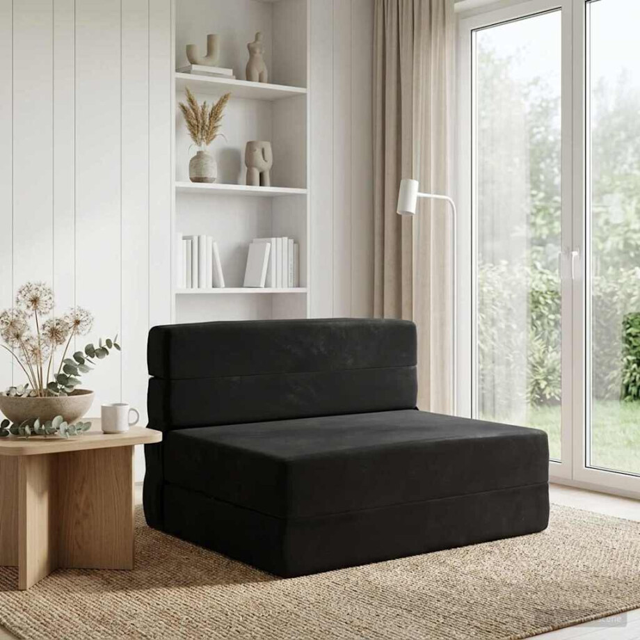 vidaXL Vouwbare Bankbed Zwart 100 x 80 x 60 cm Stof afbeelding 1