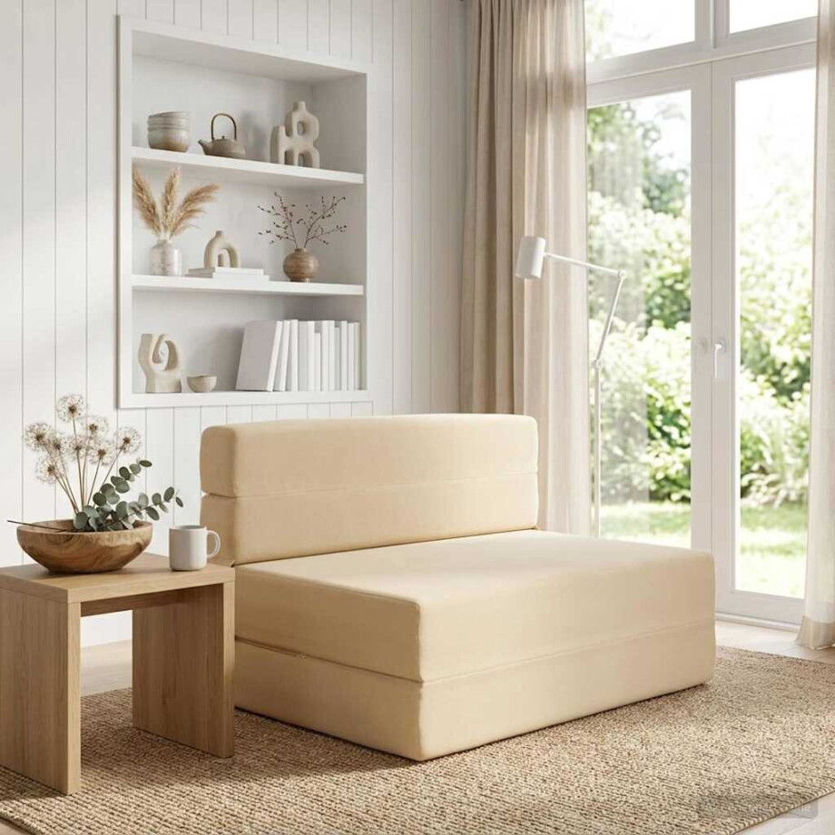 vidaXL Vouwbare Bankbed Crèmekleurig 100 x 80 x 60 cm Stof vidaXL Vouwbare Bankbed Crèmekleurig 100 x 80 x 60 cm Stof afbeelding 1