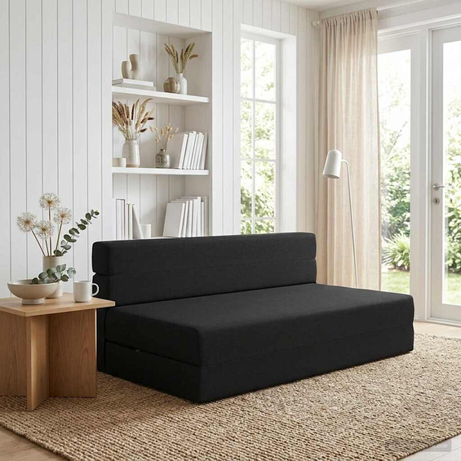vidaXL Vouwbare Bankbed Zwart 152 x 86,5 x 60 cm Stof afbeelding 1