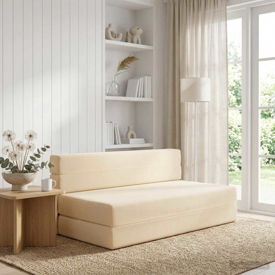 vidaXL Vouwbare Bankbed Crèmekleurig 152 x 86,5 x 60 cm Stof vidaXL Vouwbare Bankbed Crèmekleurig 152 x 86,5 x 60 cm Stof afbeelding 1