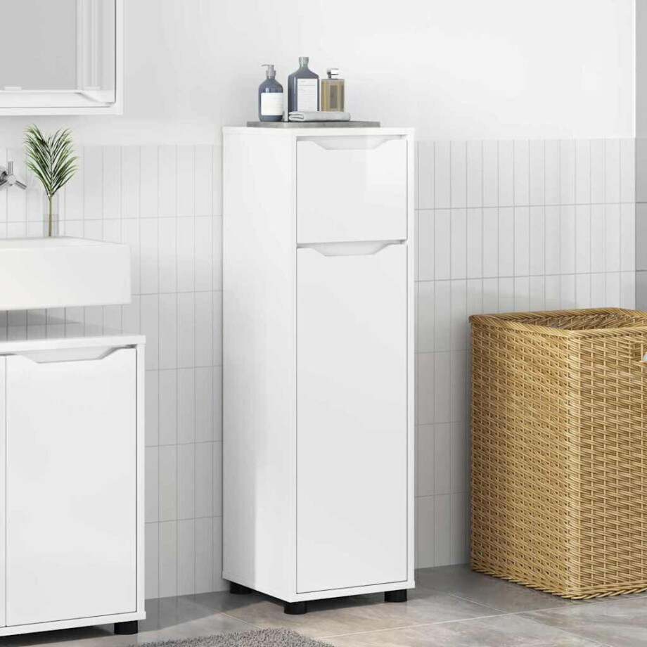 vidaXL Badkamer Kast Hoogglans wit 30,5 x 30 x 101 cm Bewerkt hout afbeelding 1
