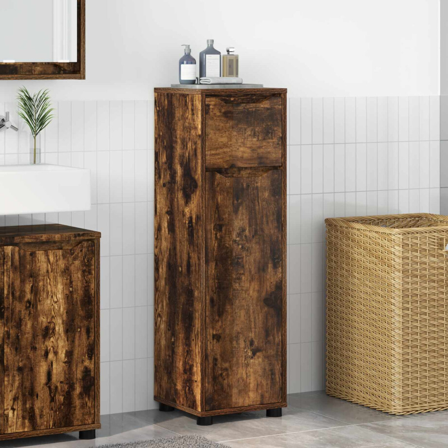 vidaXL Badkamer Kast Gerookt eiken 30,5 x 30 x 101 cm Bewerkt hout afbeelding 1