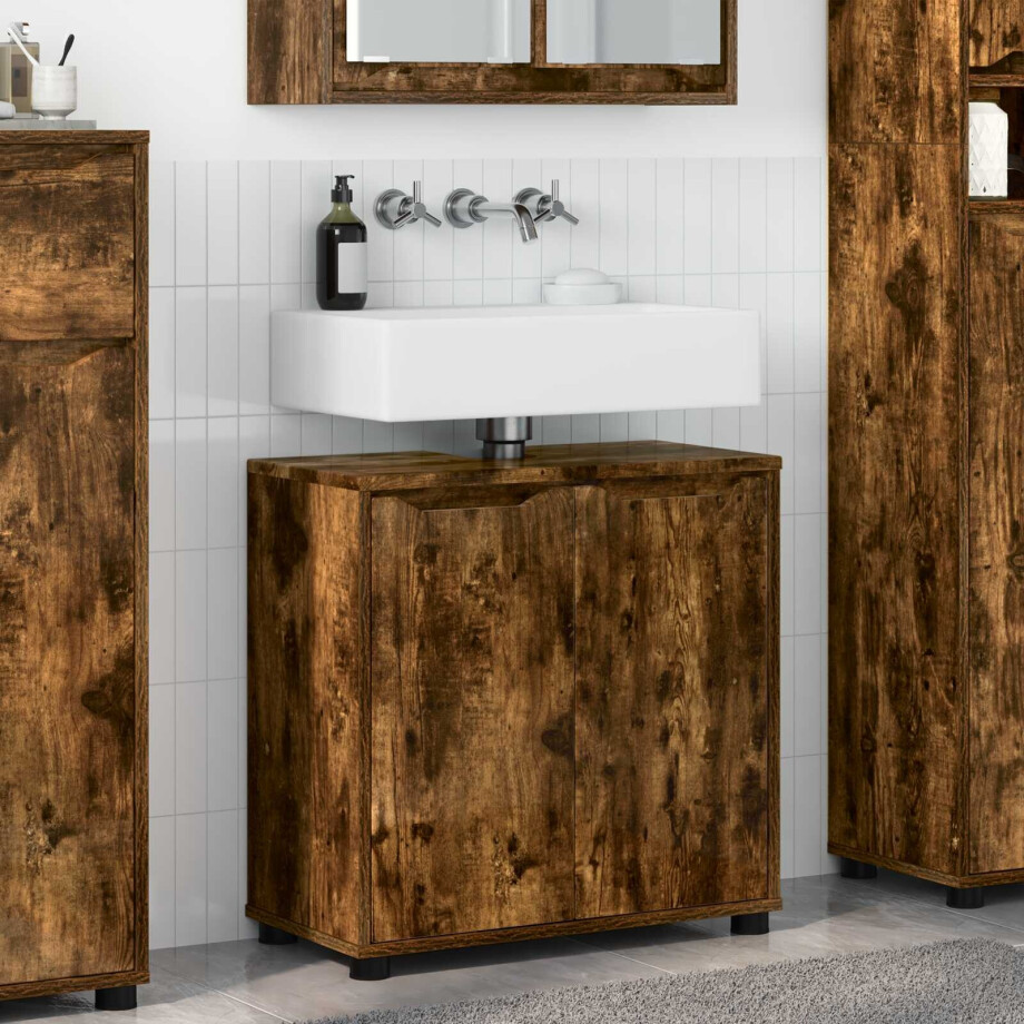 vidaXL Badkamer wastafelkast met plank Gerookt eiken 60 x 30 x 60 cm afbeelding 1