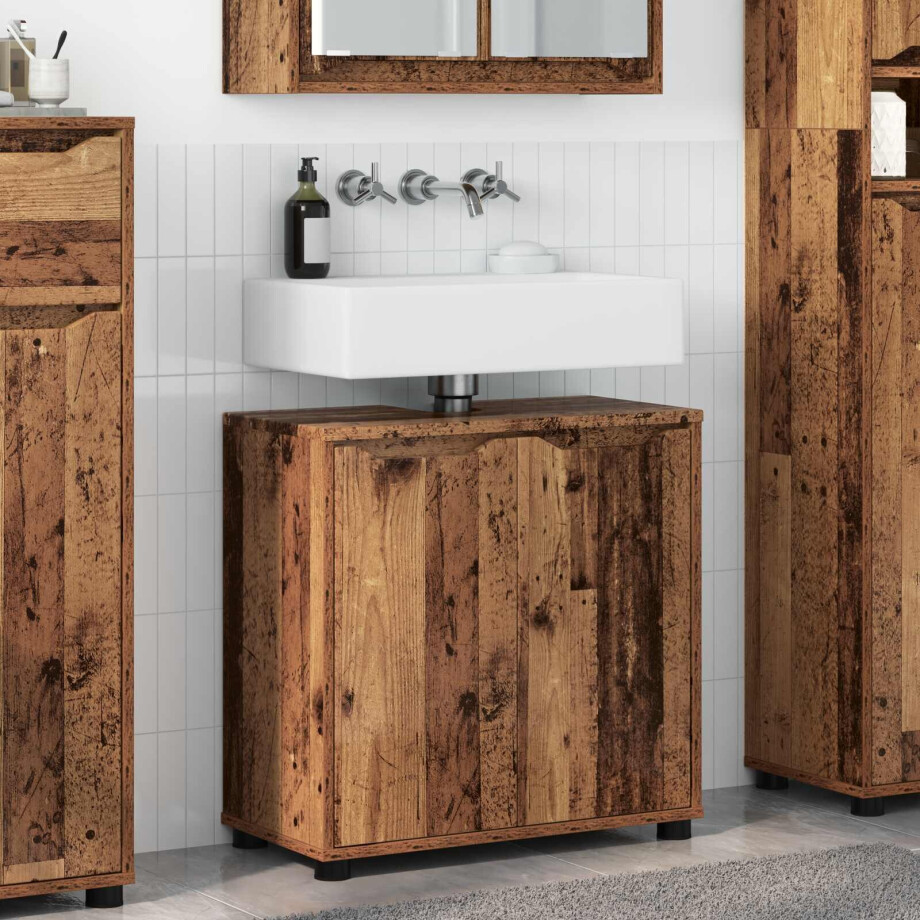 vidaXL Badkamer wastafelkast Oud Hout 60 x 30 x 60 cm Bewerkt hout vidaXL Badkamer wastafelkast Oud Hout 60 x 30 x 60 cm Bewerkt hout afbeelding 1