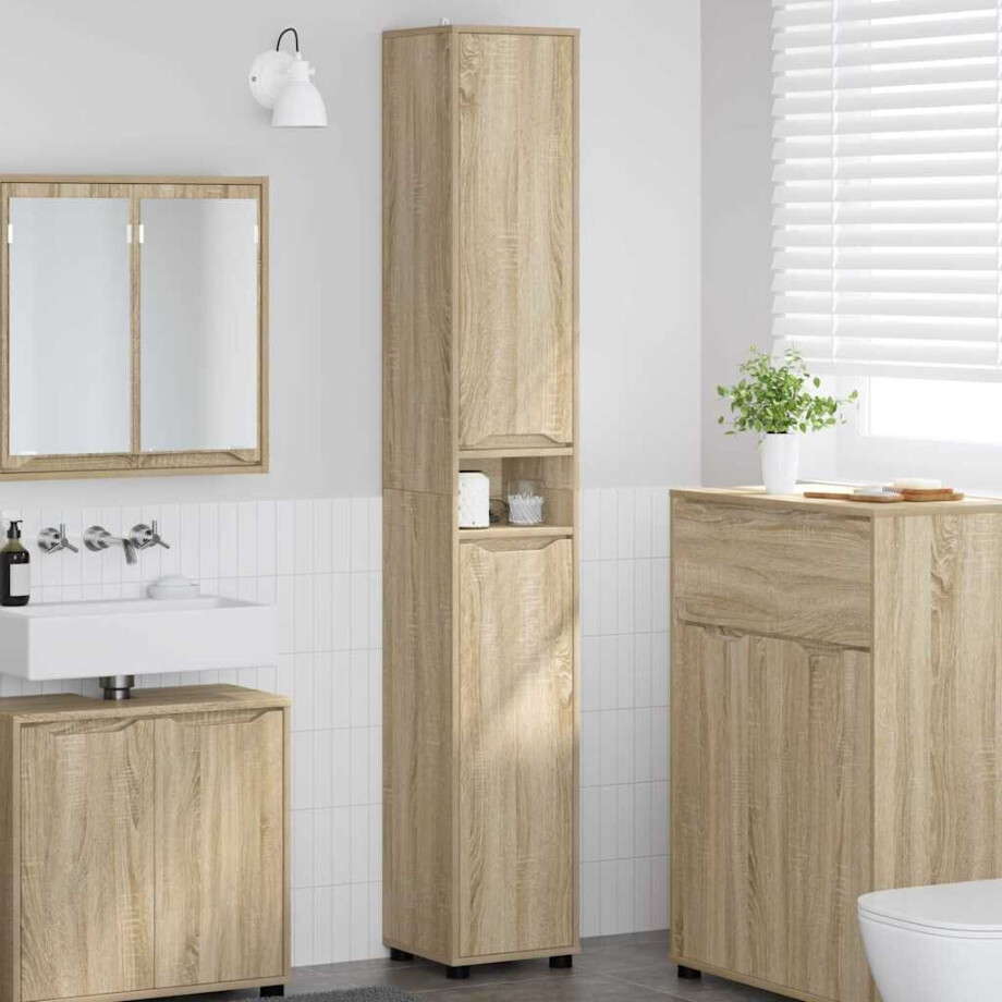 vidaXL Badkamer Kast Sonoma Eiken 30,5 x 30 x 195 cm Bewerkt hout afbeelding 1