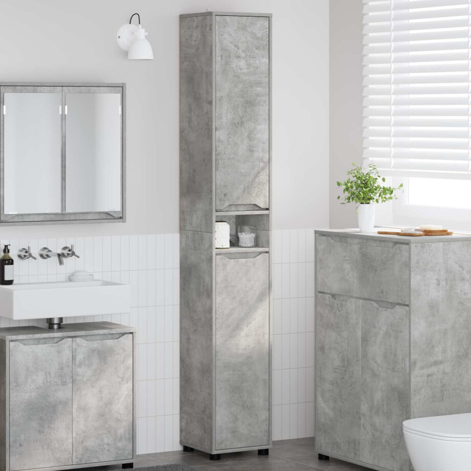 vidaXL Badkamer Kast Beton Grijs 30,5 x 30 x 195 cm Bewerkt hout afbeelding 1