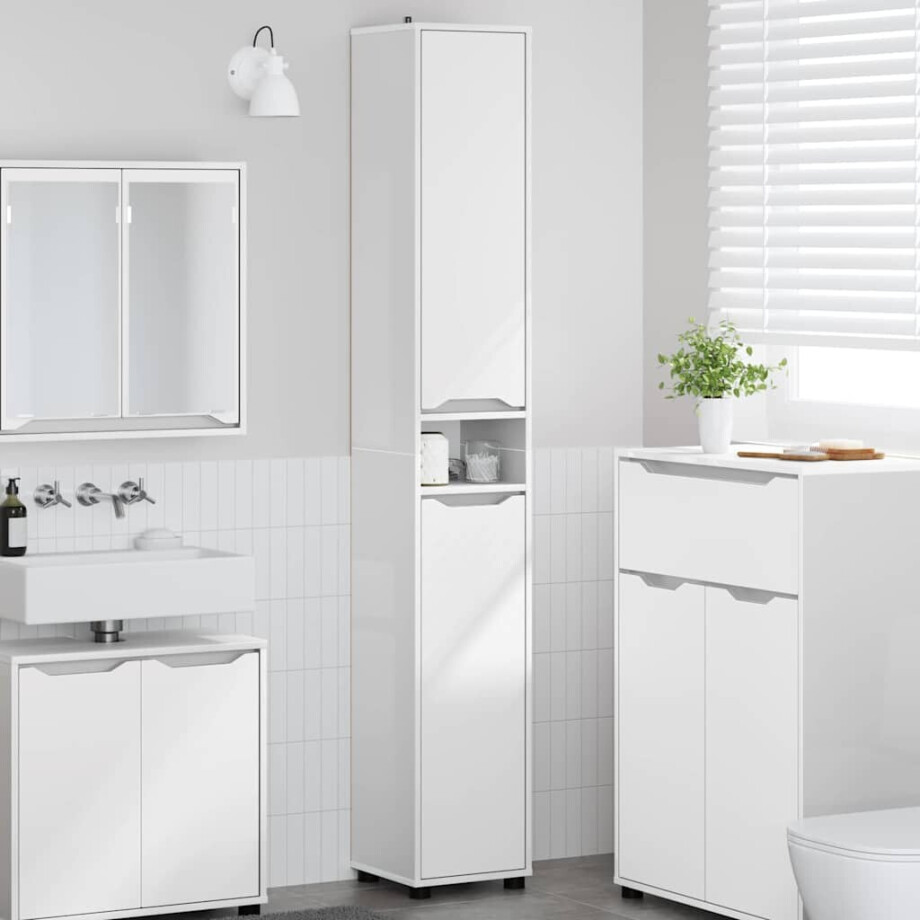 vidaXL Badkamer Kast Hoogglans wit 30,5 x 30 x 195 cm Bewerkt hout vidaXL Badkamer Kast Hoogglans wit 30,5 x 30 x 195 cm Bewerkt hout afbeelding 1