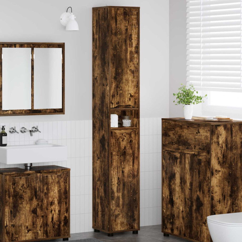 vidaXL Badkamer Kast Gerookt eiken 30,5 x 30 x 195 cm Bewerkt hout vidaXL Badkamer Kast Gerookt eiken 30,5 x 30 x 195 cm Bewerkt hout afbeelding 1