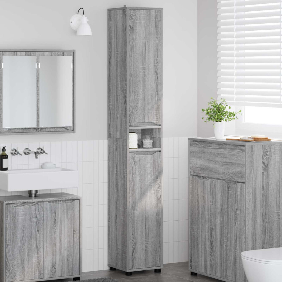 vidaXL Badkamer Kast Grijs Sonoma 30,5 x 30 x 195 cm Bewerkt hout afbeelding 1