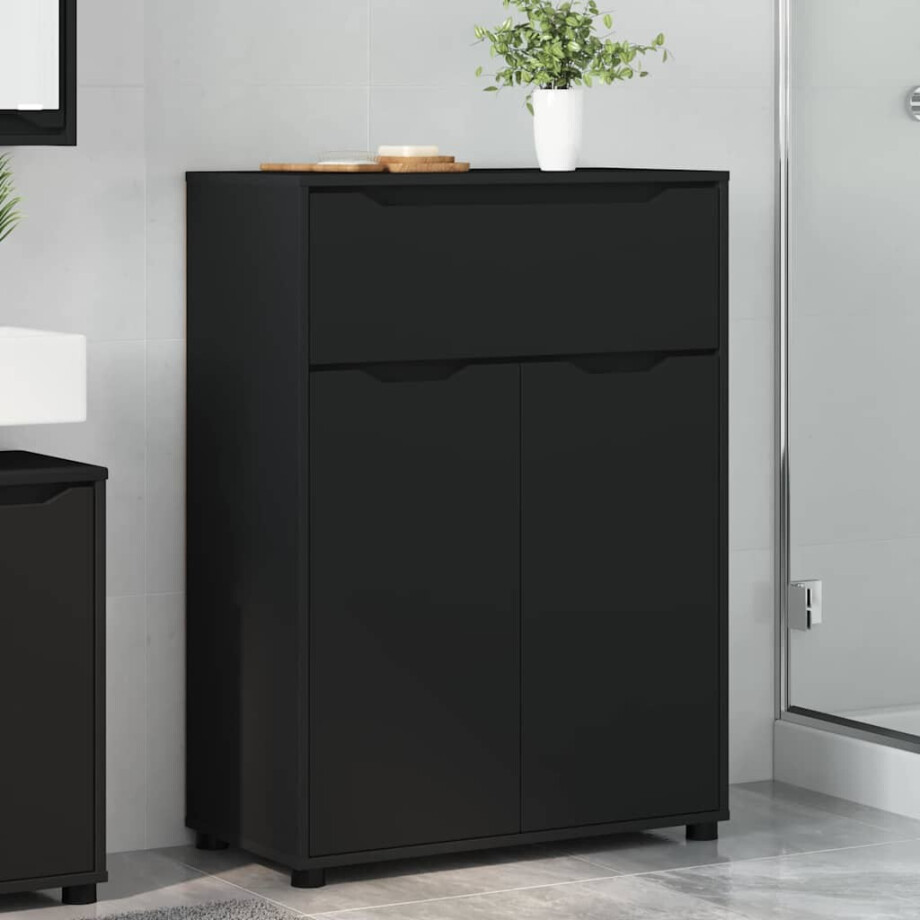 vidaXL Badkamer Kast met lade Zwart 72,5 x 36,5 x 100 cm Bewerkt hout afbeelding 1