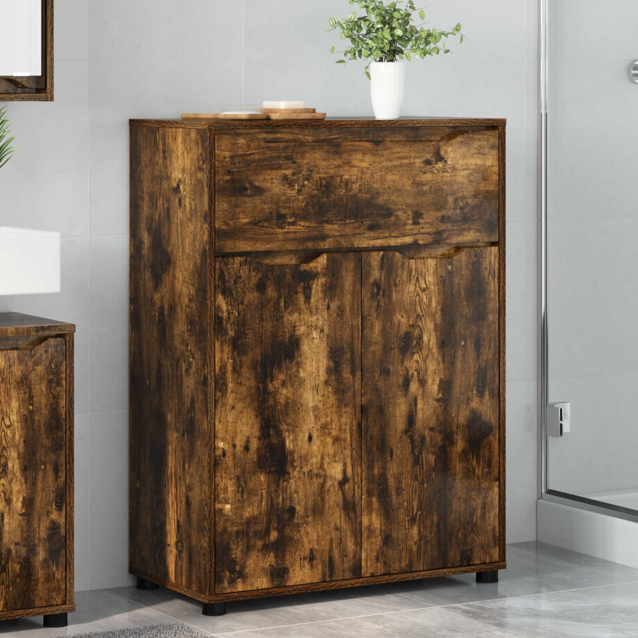 vidaXL Badkamer Kast Gerookt eiken 72,5 x 36,5 x 100 cm Bewerkt hout vidaXL Badkamer Kast Gerookt eiken 72,5 x 36,5 x 100 cm Bewerkt hout afbeelding 1