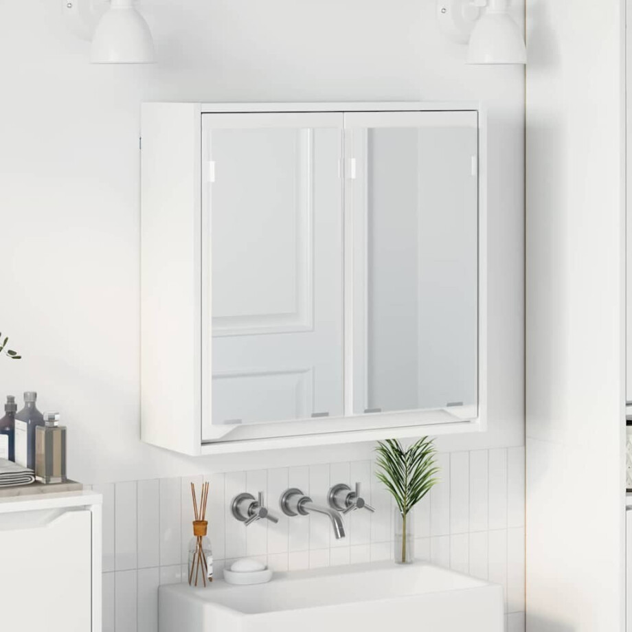 vidaXL Badkamer spiegelkast Hoogglans wit 60 x 20 x 60 cm Bewerkt hout afbeelding 1
