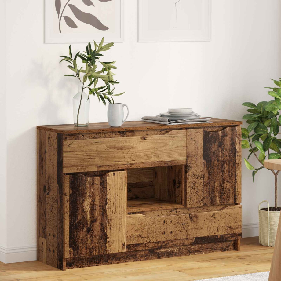 vidaXL Dressoir met lade Oud Hout 100 x 30 x 65,6 Bewerkt hout vidaXL Dressoir met lade Oud Hout 100 x 30 x 65,6 Bewerkt hout afbeelding 1
