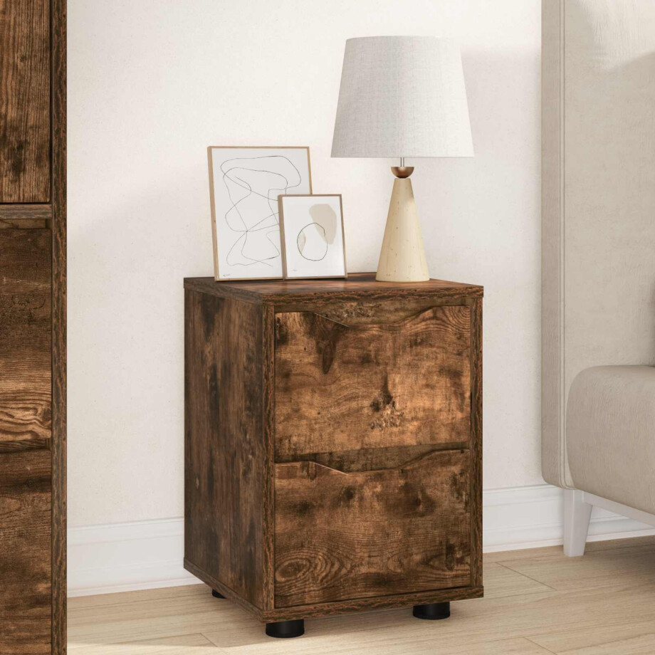 vidaXL Nachtkastje Gerookt eiken 30,5 x 30 x 43 cm Bewerkt hout afbeelding 1