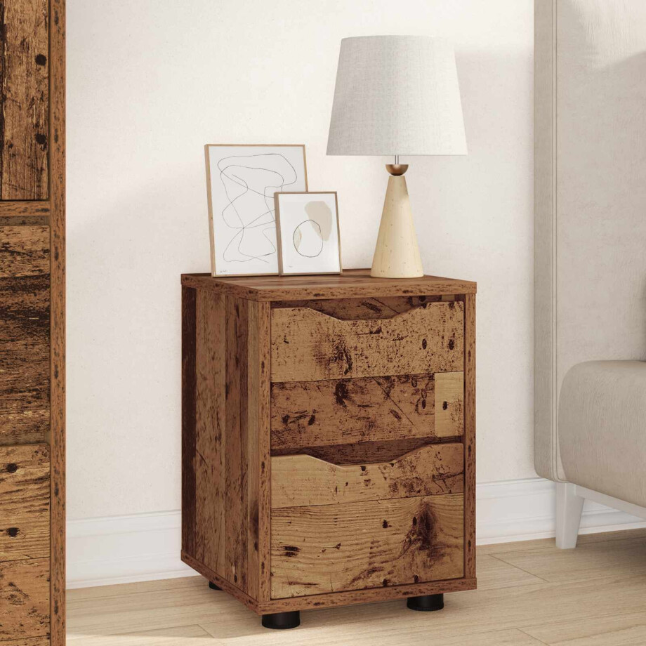 vidaXL Nachtkastje met lade Oud Hout 30,5 x 30 x 43 cm Bewerkt hout afbeelding 1