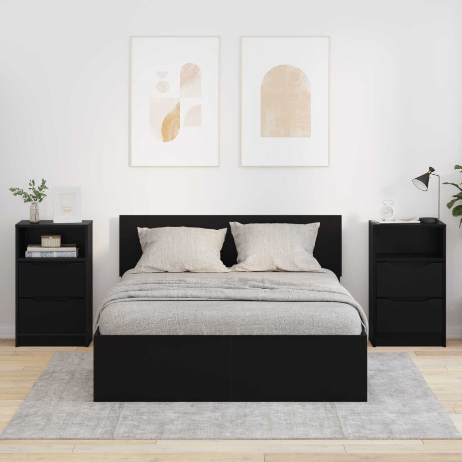 vidaXL Nachtkastjes met lade 2 pcs Zwart 40 x 30 x 467 cm Bewerkt hout vidaXL Nachtkastjes met lade 2 pcs Zwart 40 x 30 x 467 cm Bewerkt hout afbeelding 1
