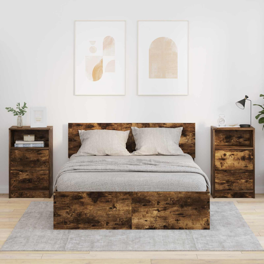 vidaXL Nachtkastjes 2 pcs Gerookt eiken 40 x 30 x 467 cm Bewerkt hout afbeelding 1