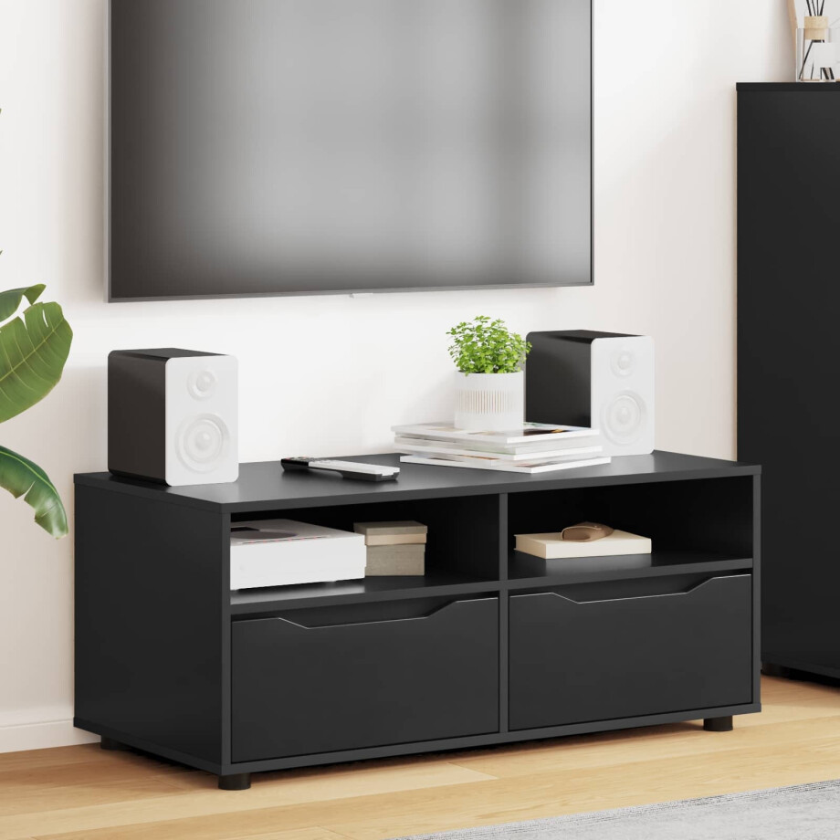 vidaXL TV-kast met lade Zwart 100 x 48 x 43 cm Bewerkt hout afbeelding 1