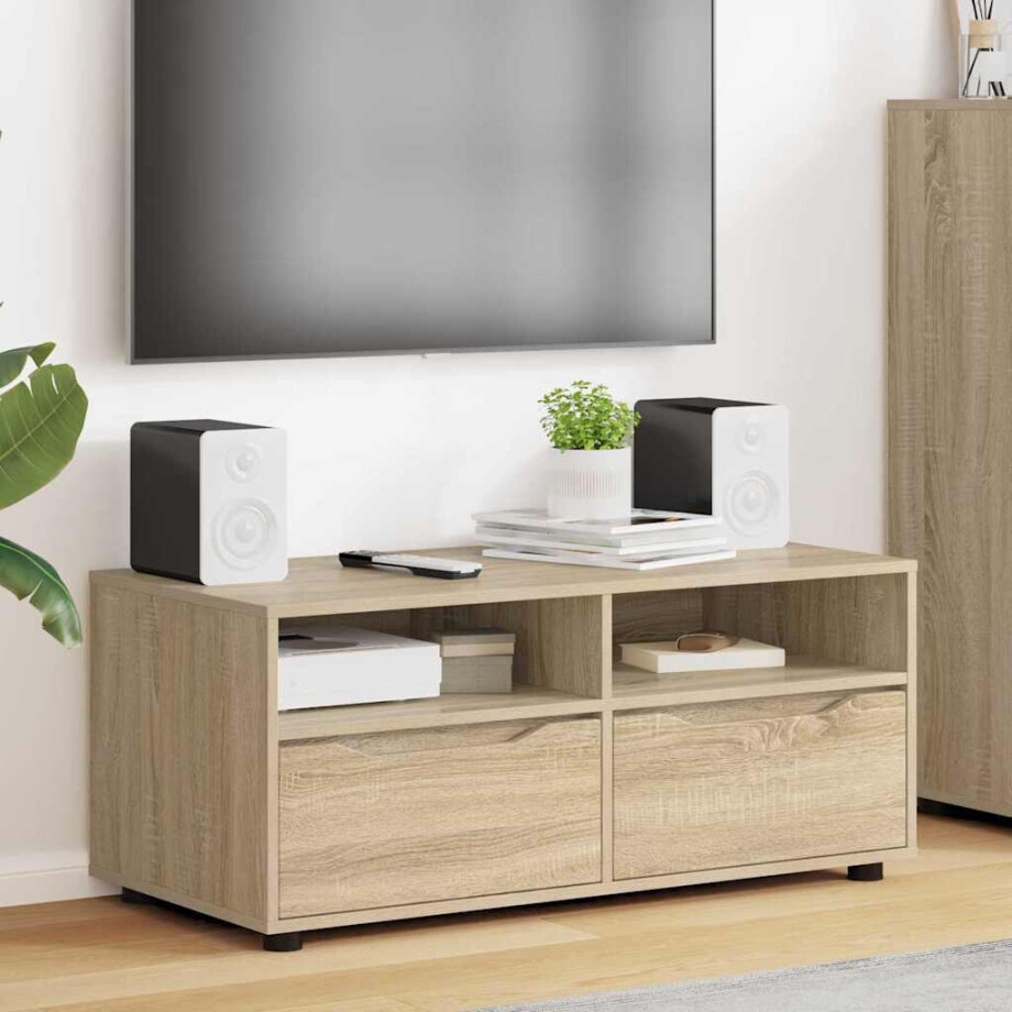 vidaXL TV-kast met lade Sonoma Eiken 100 x 48 x 43 cm Bewerkt hout afbeelding 1