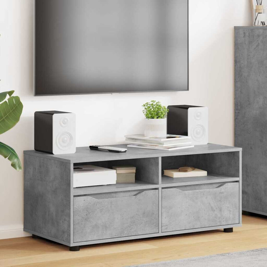 vidaXL TV-kast met lade Beton Grijs 100 x 48 x 43 cm Bewerkt hout afbeelding 1