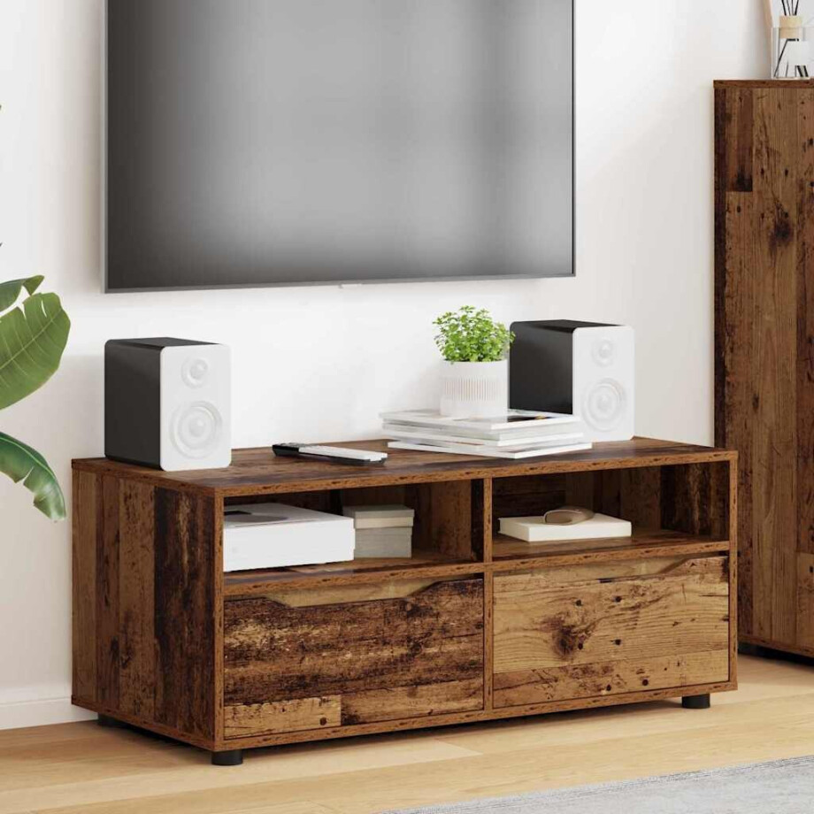 vidaXL TV-kast met lade Oud Hout 100 x 48 x 43 cm Bewerkt hout afbeelding 1