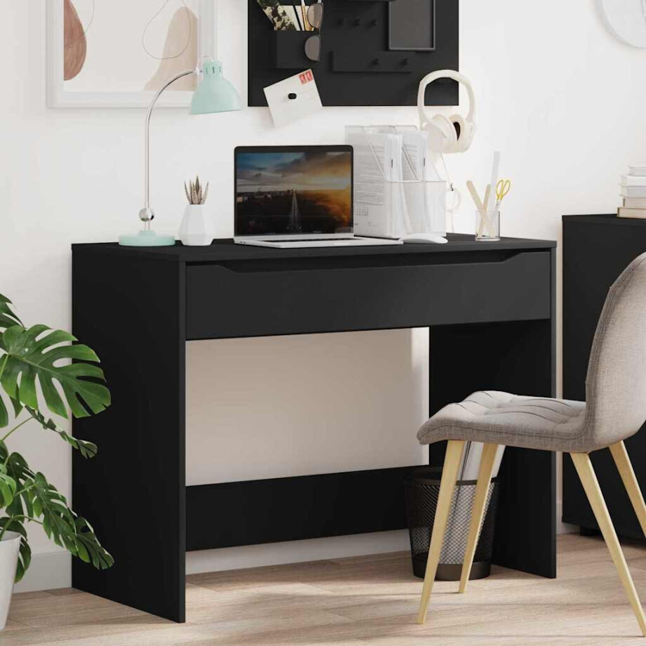 vidaXL Bureau met lade Zwart 100 x 50 x 78 cm Geconstrueerd hout afbeelding 1