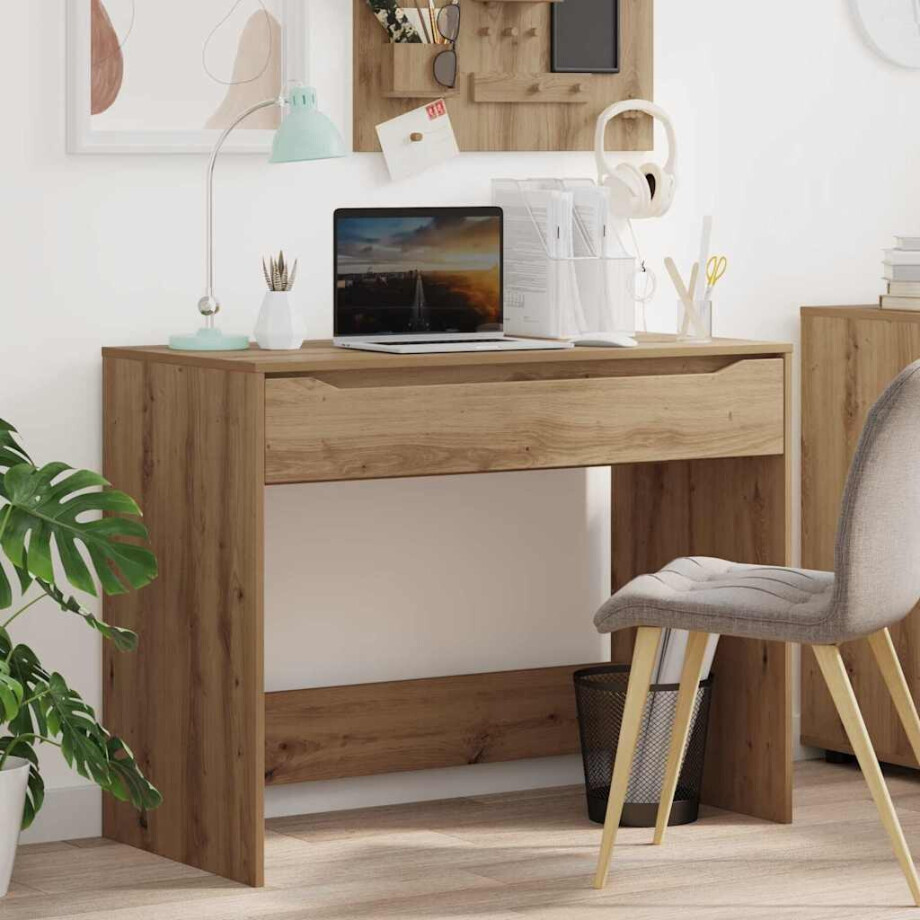 vidaXL Bureau met lade Artisan Eik 100 x 50 x 78 cm Geconstrueerd hout afbeelding 1
