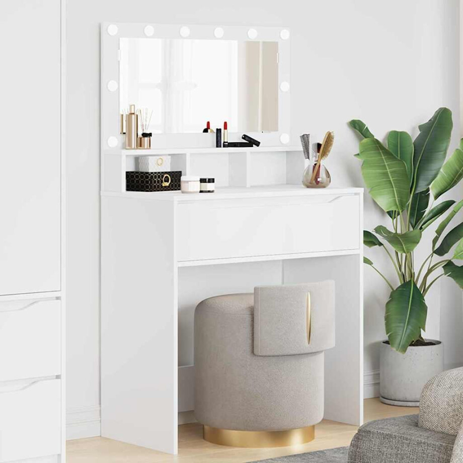 vidaXL Slaapkamer Kaptafels Wit 80 x 39,6 x 135 cm Bewerkt hout afbeelding 1