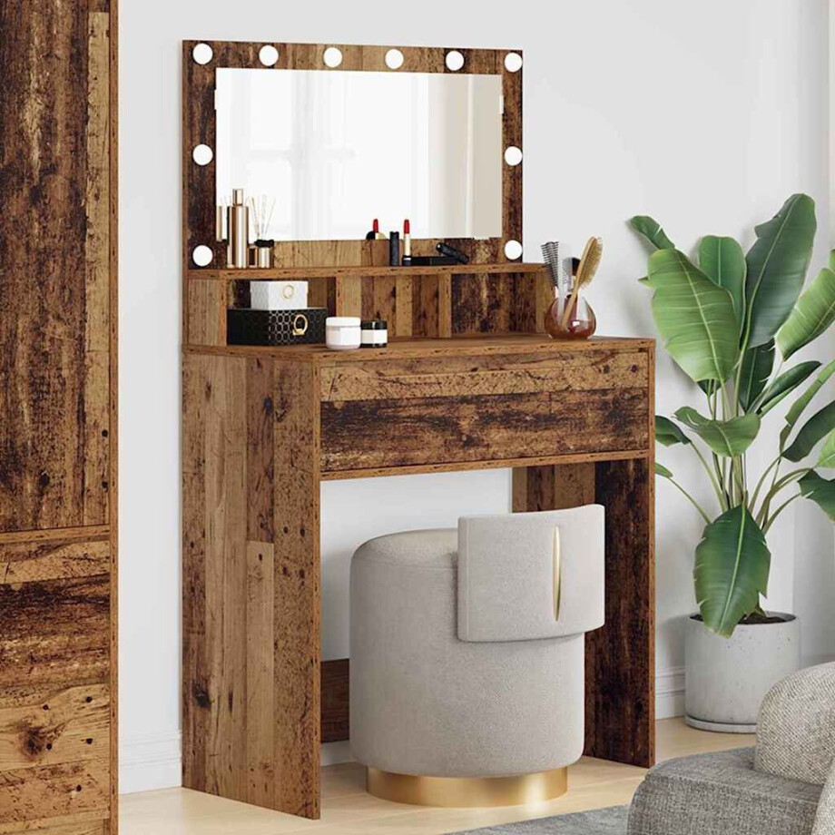vidaXL Slaapkamer Kaptafels Oud Hout 80 x 39,6 x 135 cm Bewerkt hout afbeelding 1