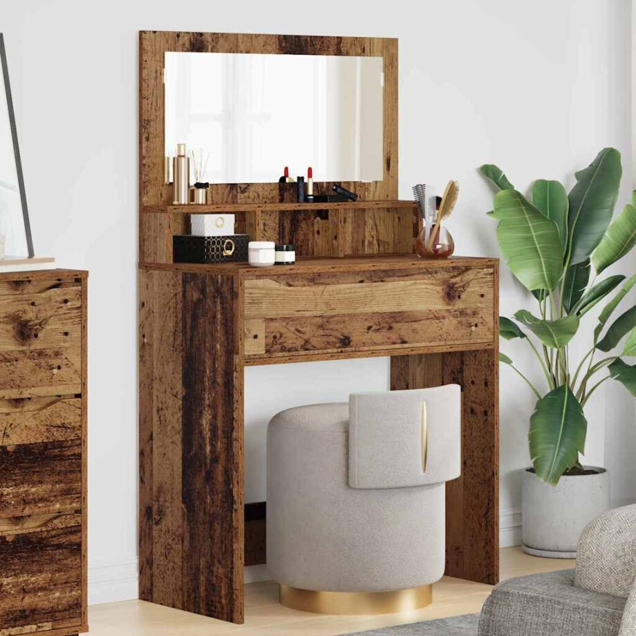 vidaXL Slaapkamer Kaptafels Oud Hout 80 x 39,6 x 135 cm Bewerkt hout afbeelding 1