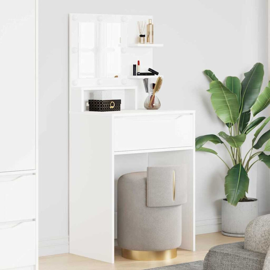 vidaXL Slaapkamer Kaptafels Wit 80 x 39,6 x 135 cm Bewerkt hout afbeelding 1