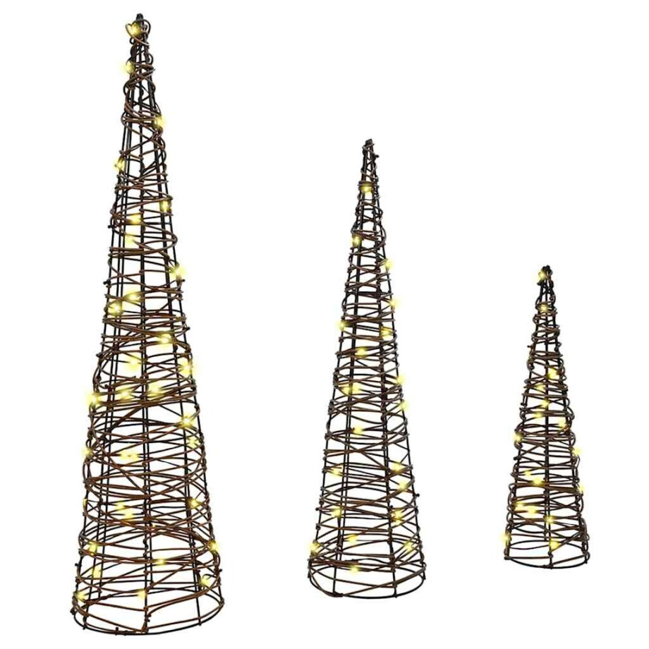 vidaXL Kerstboom met 90 LED 3 pcs Warmwit 20 x 20 x 80 cm Rattan afbeelding 1