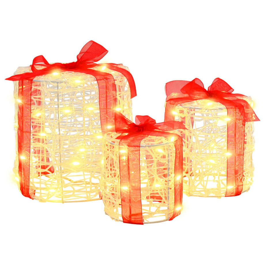 vidaXL Decoratie voor Geschenkdoos 3 pcs Warmwit 20 x 20 x 21 cm Acryl afbeelding 1