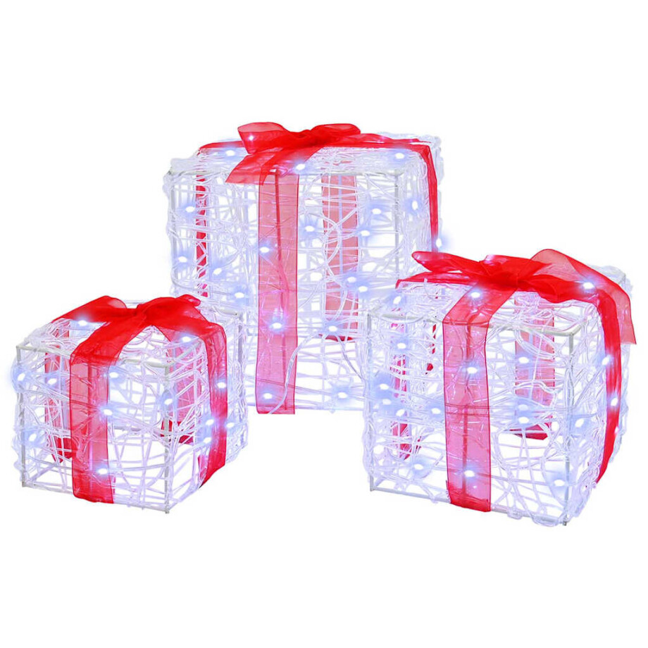 vidaXL Cadeau Doos met 60 LED 3 pcs Koudwit 20 x 20 x 20 cm Acryl afbeelding 1