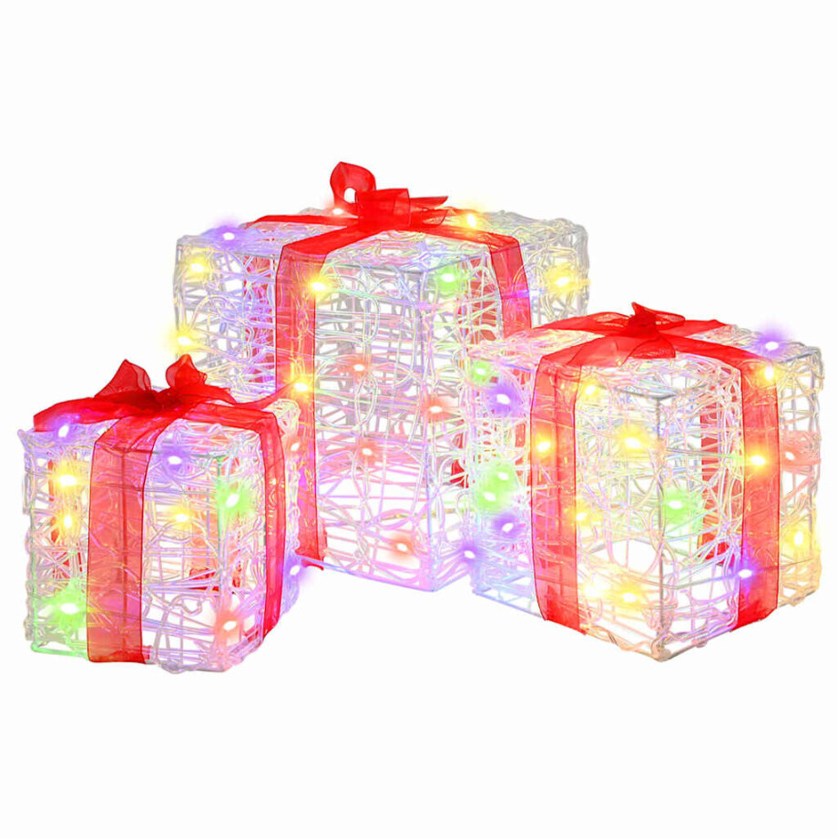 vidaXL Cadeau Doos met 60 LED 3 pcs Multikleur 20 x 20 x 20 cm Acryl vidaXL Cadeau Doos met 60 LED 3 pcs Multikleur 20 x 20 x 20 cm Acryl afbeelding 1