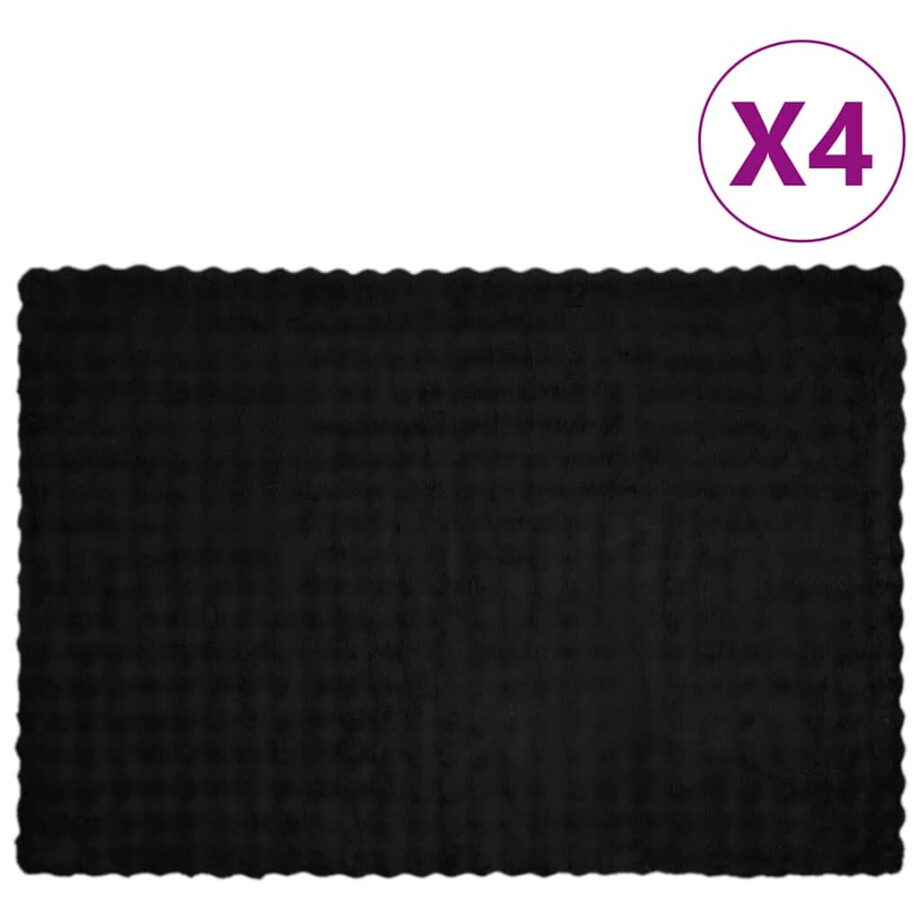 vidaXL Neppels Konijnenbont Deken 4 pcs Zwart 150 x 220 cm Polyester vidaXL Neppels Konijnenbont Deken 4 pcs Zwart 150 x 220 cm Polyester afbeelding 1