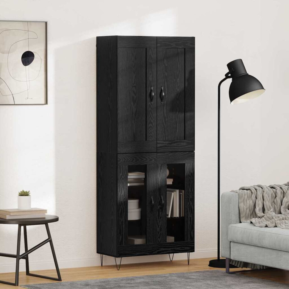 vidaXL Hoge kast Zwart Eiken 69,5 x 34 x 180 cm Bewerkt hout afbeelding 1